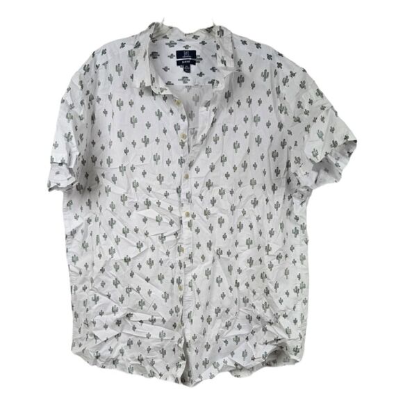 Big Men's 2XL Slim Fit White Short Sleeve Top Cactus Printed Button Down Shirt - Picture 12 of 12
